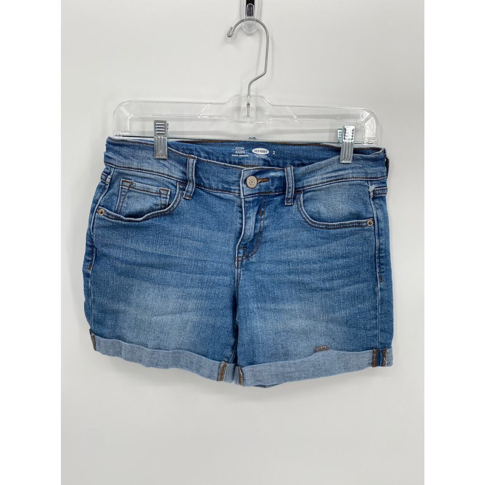 Old Navy Denim Medium Wash Cuffed Fitted Shorts Blue Size 2